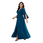 Women's V-Neck Flutter Sleeve Formal A-Line Maxi Dress
