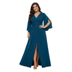 Women's V-Neck Flutter Sleeve Formal A-Line Maxi Dress