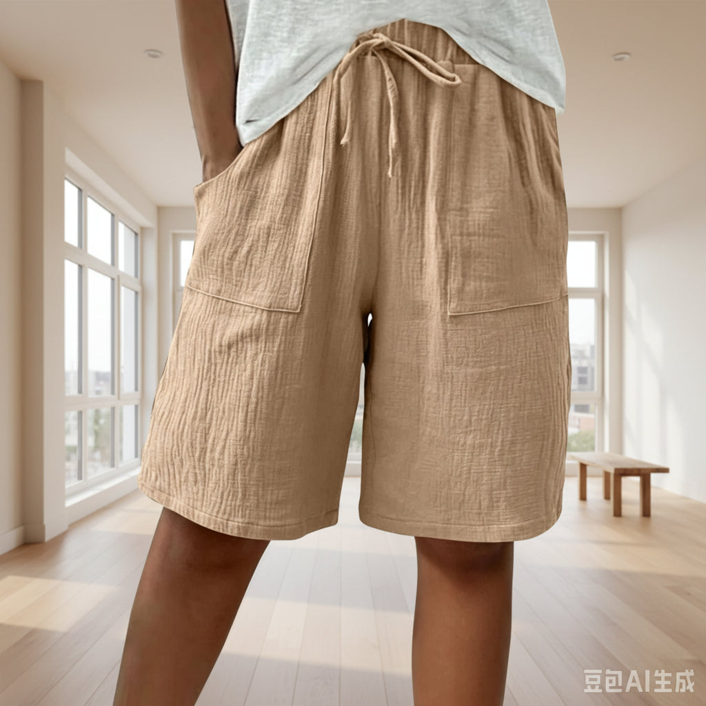 Linen cotton casual shorts for women