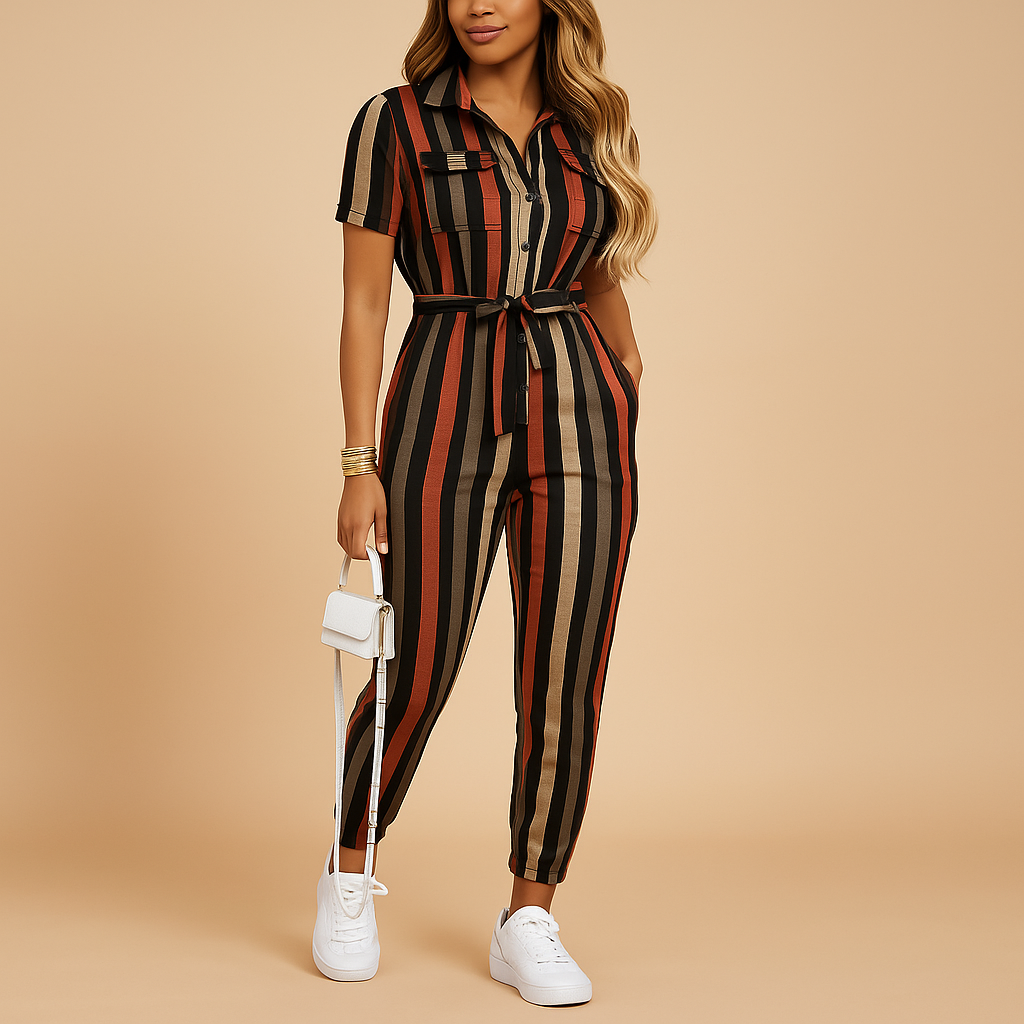 Tailored jumpsuit for women with button closure and flattering silhouette, perfect for work, social events, and elegant dinners.
